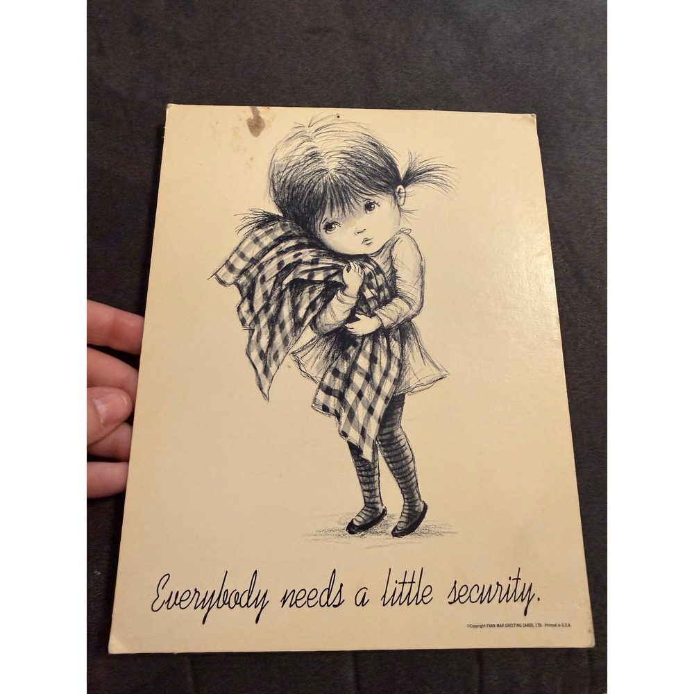 Vintage Fran Mar Moppets Plaque‎ Everybody Needs a Little Security Girl Blanket